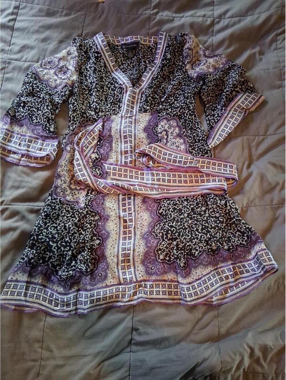 INC International Concepts | Y2K, Silk V-Neck Knee Length Dress Size 4 Purple A2